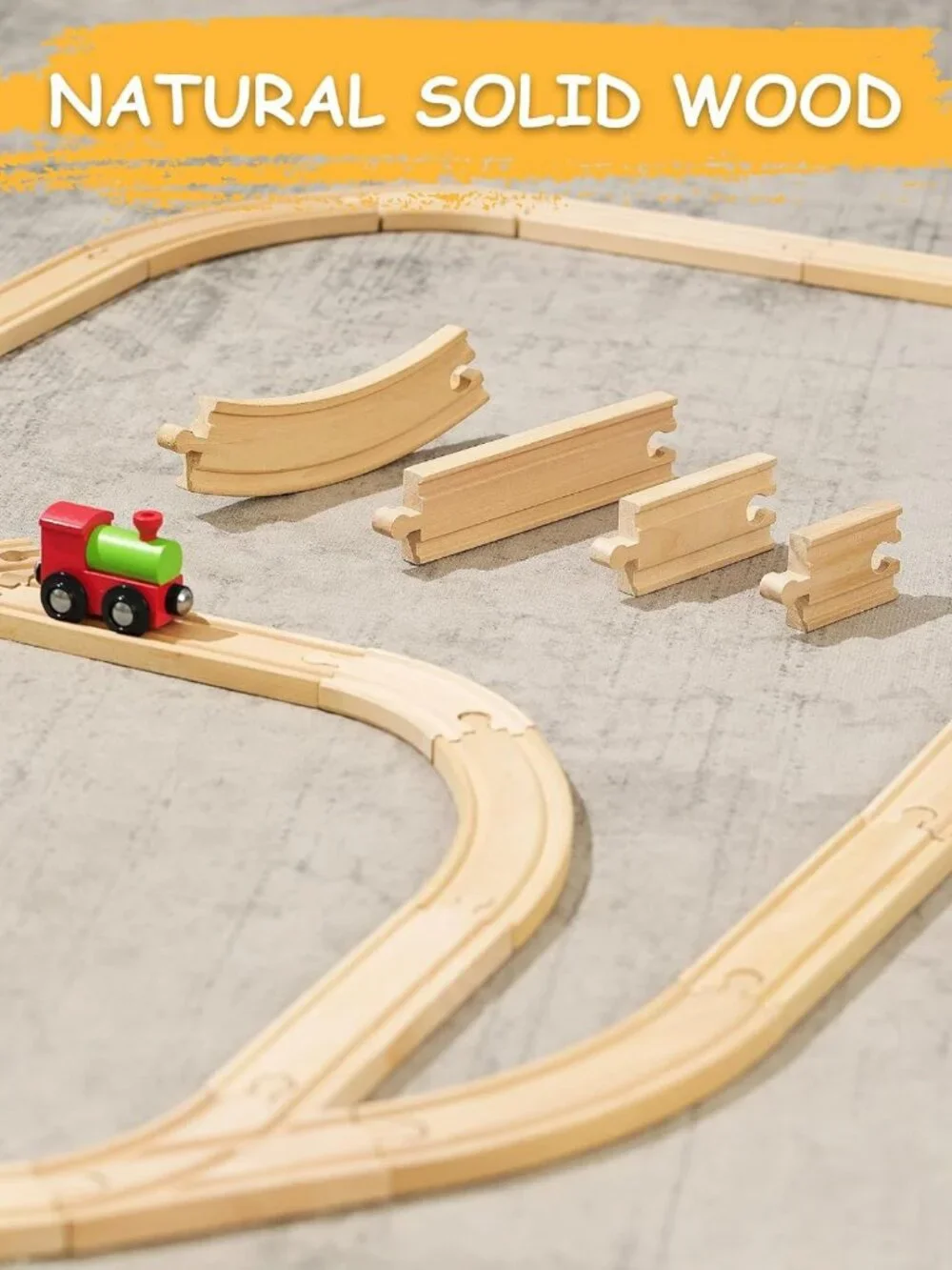 Premium Wooden Train Track Set | 52-Piece Expandable 18FT Railway System | Kids